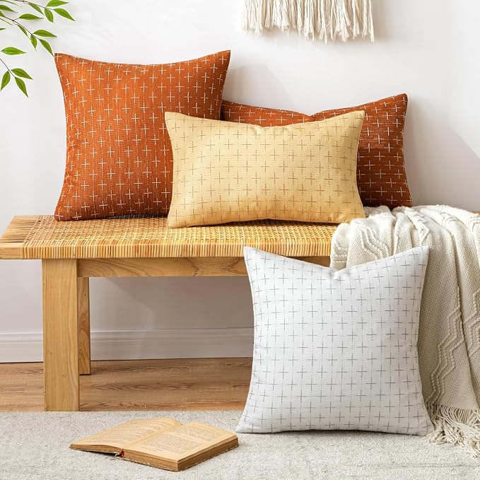 MIULEE Pack of 2 Decorative Burlap Linen Throw Pillow Covers Modern Farmhouse Pillowcase Rustic Woven Textured Cushion Cover for Sofa Couch Bed 16x16 Inch Rust