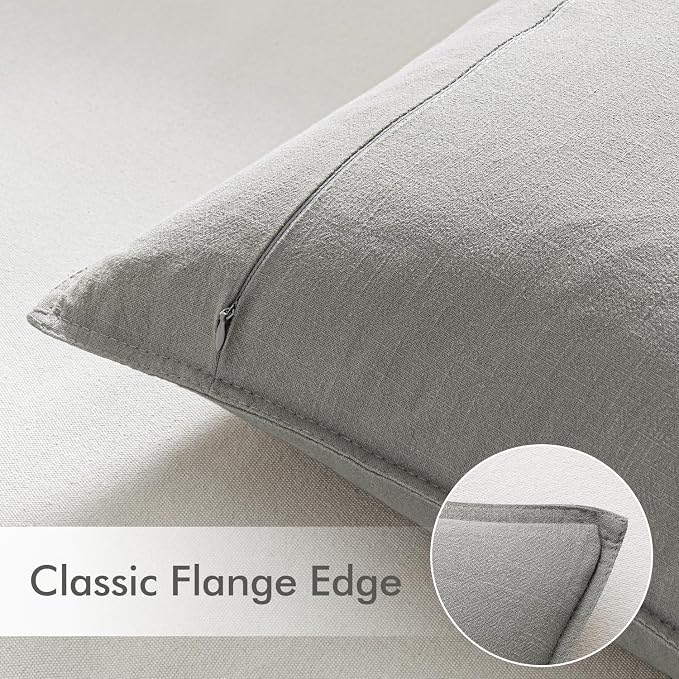 EMEMA Decorative Linen Throw Pillow Covers 20x20 Inch Light Grey | Boho Farmhouse Neutral Couch Throw Pillows for Bed Pack of 2 Accent Pillowcase Modern Sofa Cushion Livingroom Home Decor