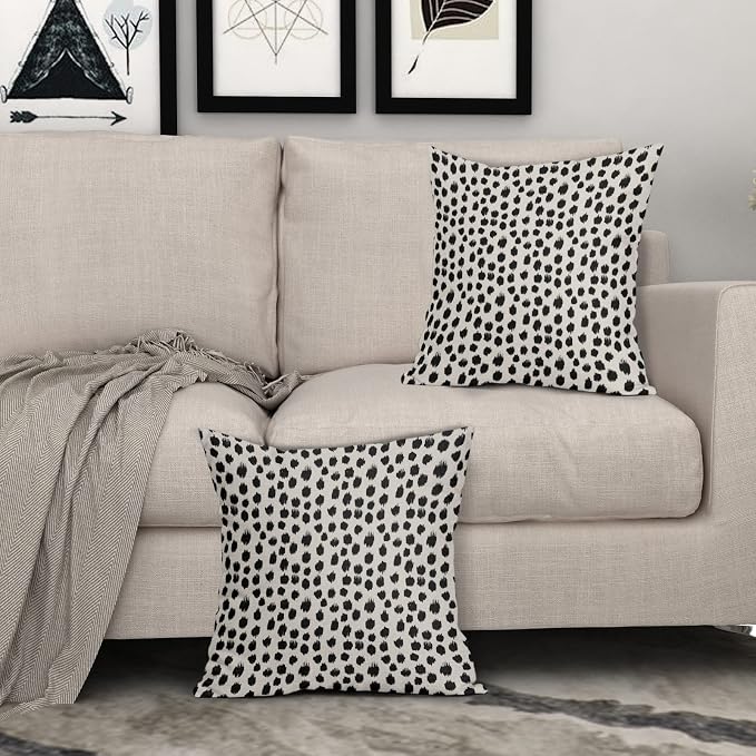 Black Cream Polka Dot Pillow Covers 20x20 Set of 2 Outdoor Modern Art Throw Pillows Boho Design Brush Strokes Decorative Pillowcase Square Cushion Cover Linen Pillow Case for Home Sofa Couch Bed