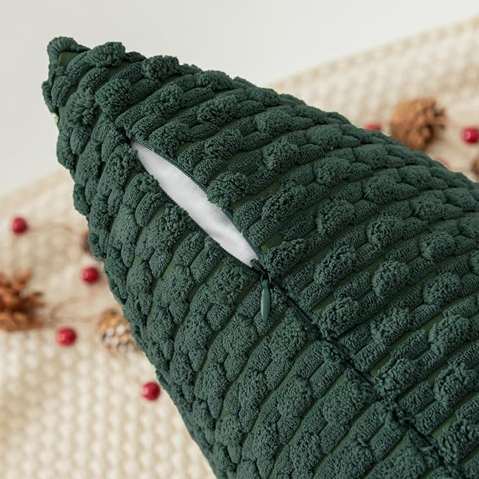 Kevin Textile Soft Corduroy 14"x24" Lumbar Pillow Cover 1 Pack, Army Green | Boho Stripe Plush Corduroy Decorative Oblong Cushion Cover Modern Farmhouse Home Decor for Sofa Couch Bed Chair