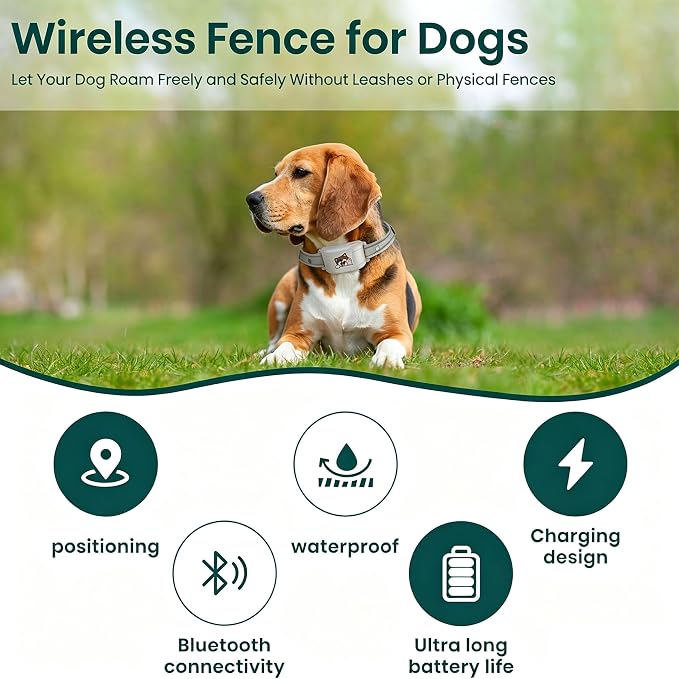 GPS Wireless Dog Fence System & Training Collar with Free App | Smart Portable Electric Dog Fence No Subscription for Small Medium Large Dogs-Waterproof Rechargeable Outdoor Large Yard Use