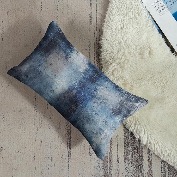 Throw Pillow Covers Set of 2, 12 x 20 Inch, Navy Blue Art | Abstract Modern Art Outdoor Decorative Square Pillow Cases Couch Cushion Case for Couch Bed Sofa Living Room Home Decor