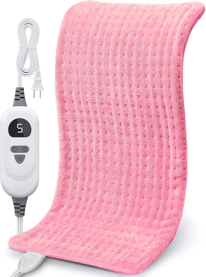NOWWISH Heating Pad for Back, Period Cramps, Neck and Shoulder, 12x24 Inches Electric Throw with 6 Heat Settings, Timer and Auto Shut Off, Machine Washable, Birthday Gifts for Women, Pink