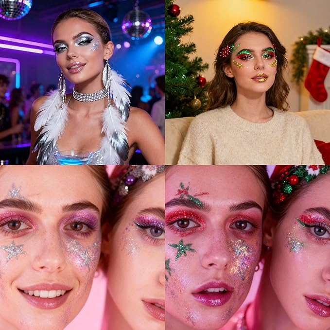 Body Glitter Gel - Christmas Gifts for Kids and Women, Sparkly Chunky Glitter Hair, Singer Concert Festival Rave Accessories (USA Pride Body Glitter)