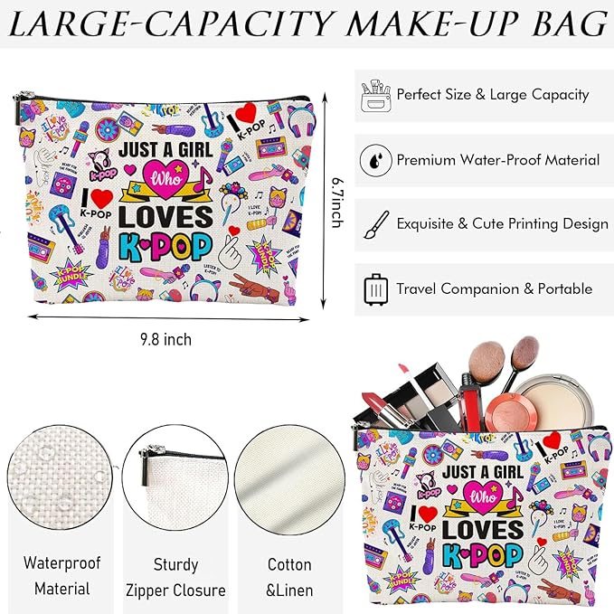 QualityLife K-Pop Makeup Bag K-Pop Music Movie Merch Just A Gi-rl Who Loves K-Pop Gift for Music Fan Kpop Team Gift