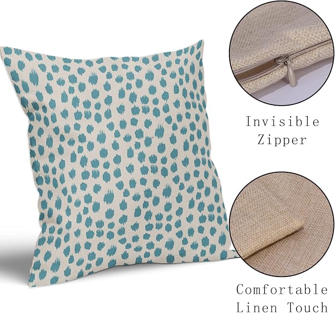 Aqua Cream Pillow Covers 22x22 Set of 2 Boho Design Polka Dot Throw Pillows Modern Brush Strokes Print Decorative Outdoor Pillowcase Square Cushion Cover Linen Pillow Case for Home Sofa Couch Bed