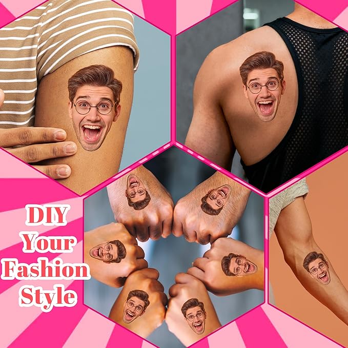 Easycosy Custom Temporary Tattoos with Photos, Personalized Funny Face Temporary Tattoos for Party Favors, Birthdays, Bachelor Party, Couples, and Christmas