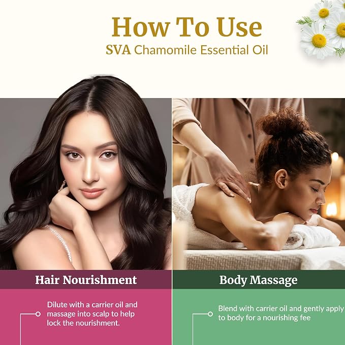 SVA Chamomile Essential Oil 1 Fl Oz – for Diffuser, Skin & Hair Care – Ideal for Massage & DIY Blends