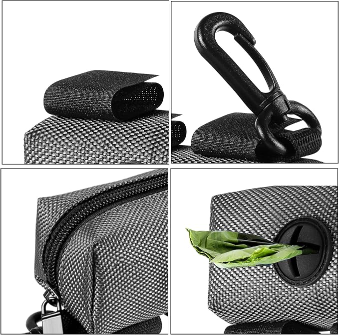 Dog Waste Bag Dispenser Pet Poop Bags Holder for Doggie Waste Bags Dispensers Soft Fabric Zipper Small Doggy Puppy Pouch for Leash Accessory Attachment with Carrier,Grey