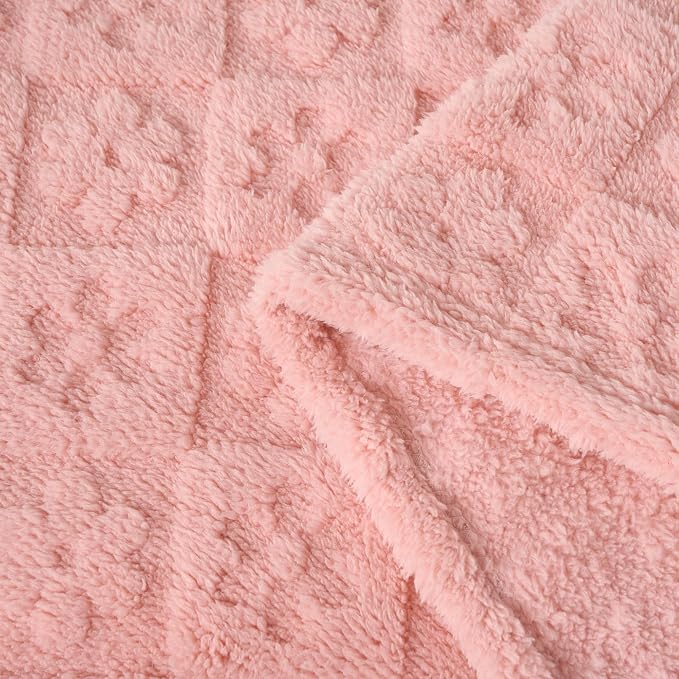 Pink Floral Plush Throw Blanket 50 x 60 Inch, Soft Fuzzy Fleece, Cozy Decorative Blanket for Couch, Sofa, Bed and Bedroom