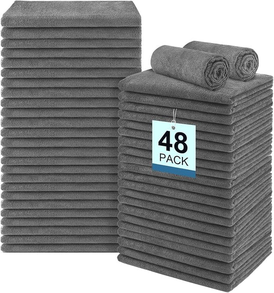 UNIMADE 48 Pack Gym Towels Set - Highly Absorbent and Quick Drying Microfiber Salon Towels, Premium Hand Cloths for Bathroom, Gym, Shower, Hotel, and Spa - 16x27 inch (Grey)
