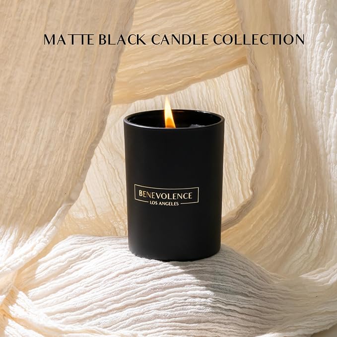 Benevolence LA Premium Santal Scented Candle – Long-Lasting, 45-Hour Burn – Luxury Black Wax Soy Candle for Home – Aromatherapy & Room Decor – 10oz
