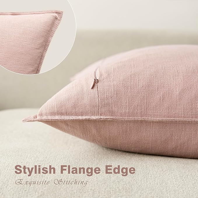 Foindtower Pack of 2, Decorative Linen Solid Throw Pillow Covers Soft Accent Cushion Case Boho Farmhouse Pillowcase for Bed Chair Couch Sofa Bedroom Living Room Home Decor 20 x 20 Inch Light Pink