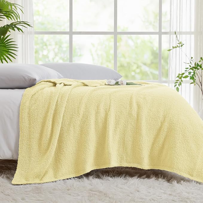 Knit Throw Blanket for Couch Yellow - Super Soft Lightweight Plush Fuzzy Fluffy Cozy Blankets and Throws for Sofa Bed, 50 x 60 inches