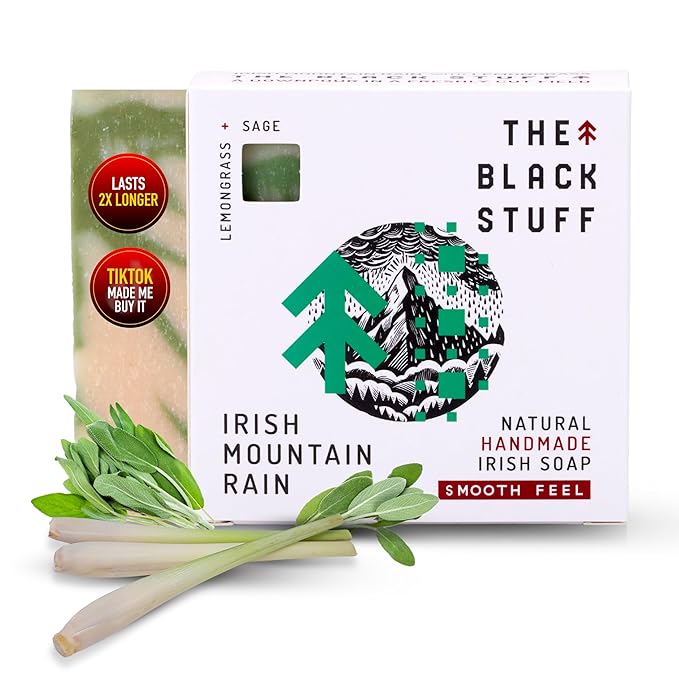 The Black Stuff All Natural Bar Soap for Men Handmade Cold Process Soaps with Organic Ingredients and Essential Oils - Mens Soap for Daily Use, Irish Mountain Rain Body Soap