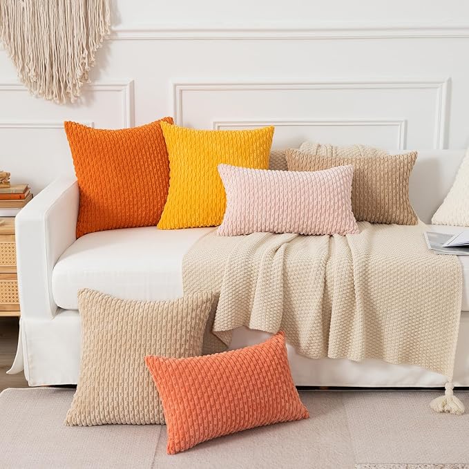 Kevin Textile Soft Corduroy 14"x24" Lumbar Pillow Cover 1 Pack, Light Pink | Boho Stripe Plush Corduroy Decorative Oblong Cushion Cover Modern Farmhouse Home Decor for Sofa Couch Bed Chair