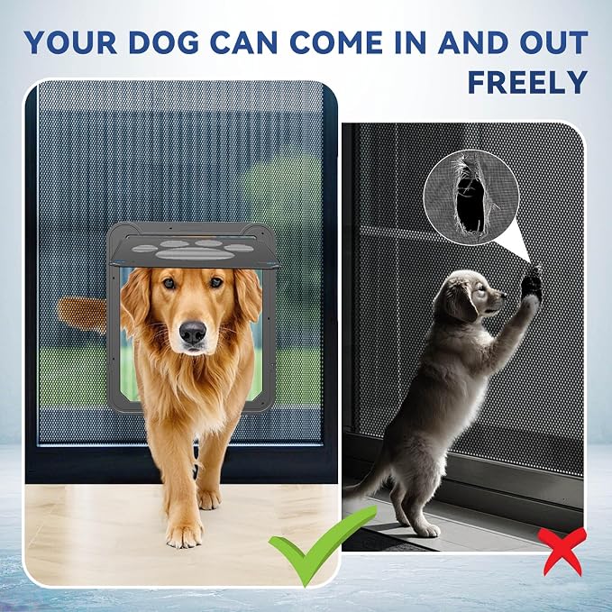 Dog Door for Screen Doors, Large Dog Opening for Sliding Doors, Inner Flap 12"×14" Lockable Magnetic with Automatic Close, Sturdy ABS Pet Doorway for Small to Large Dogs, Black L