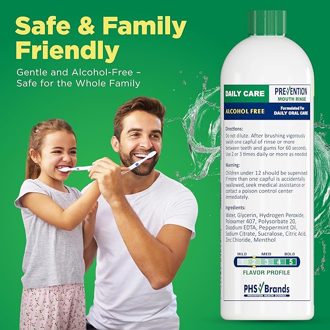 Prevention Daily Care Combo Pack, Alcohol-Free Mouthwash, Hydrogen Peroxide Teeth Whitening, 1 Bottle of Soothing Fresh Mint, 1 Bottle of Double Mint Menthol, Gum Care Oral Mouth Rinse 16 oz 2 Pack.
