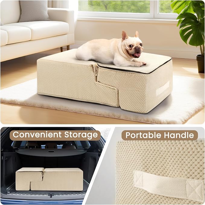 Aodisman Dog Steps for Bed & Couch,18.5" H 4-Step Pet Stairs for Small Dogs | High-Support Anti-Slip Dog Ramp, Easy-to-Climb Steps for Doggies, Older Cats,Short-Legged Dogs to Get on and off Beds,Beige