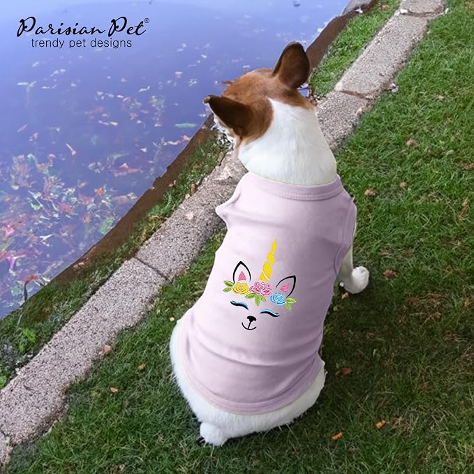 Parisian Pet Dog Shirt - 100% Cotton Unicorn Shirts for Large Dogs - Pink Sleeveless Girl Pet Clothes - Lightweight and Breathable Puppy Clothes - Stretchy Female Dog Apparel - T Shirts for Dogs