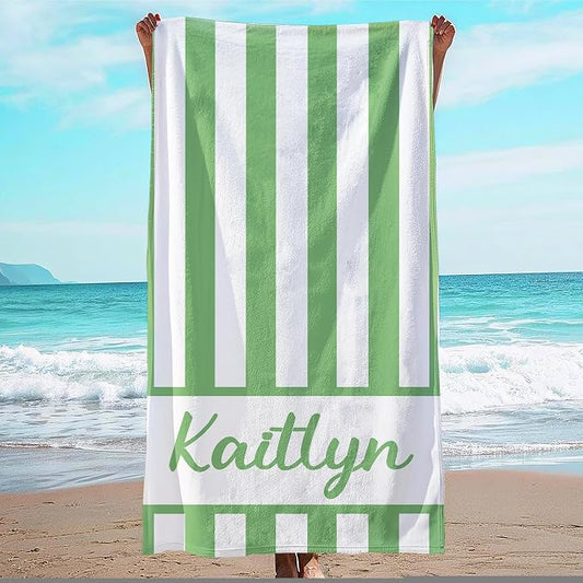 JML Personalized Beach Towel with Name, Custom Cabana Stripe Beach Towel, Customized Microfiber Pool Towel, Quick Dry & Absorbent Swim Towel for Adult,Anniversary, Birthday, Summer Holiday,Vacation