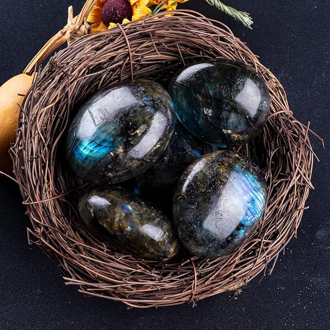 Large Labradorite Crystals Gemstone Polished Palm Stone Healing Crystals Thick Natural Reiki Worry Stone Energy Balancing Anxiety Stress Relief Meditation 1 Pc