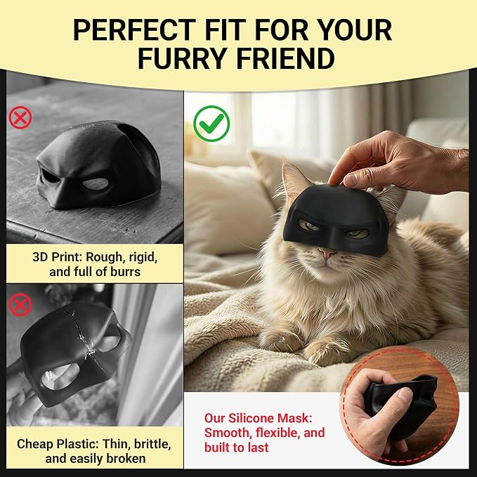 Yipintang Soft & Caring Silicone Cat Bat Mask, Skin-Friendly Halloween Costume for Cats, Lightweight & Flexible Pet Cosplay Accessories, Black Bat