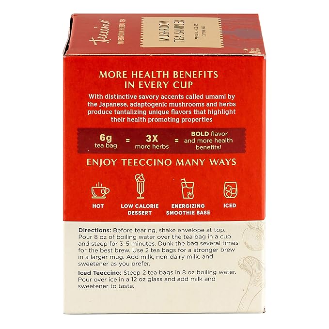 Teeccino Mushroom Herbal Tea - Mushroom Adaptogen Tea Sampler - 12 Tea Bags - Support Your Health With Mushrooms and Adaptogenic Herbs, Prebiotic, Caffeine Free, Acid Free