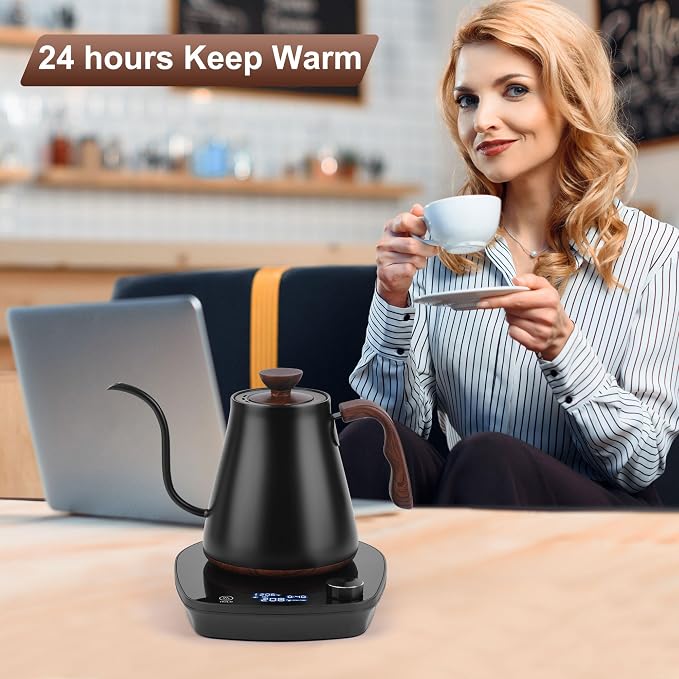 Gooseneck Electric Kettle, Intelligent Temperature Control, Stainless Steel Inner, Quick Heating, for Pour Over Coffee, Brew Tea, Boil Hot Water, 1000W 0.9L Black