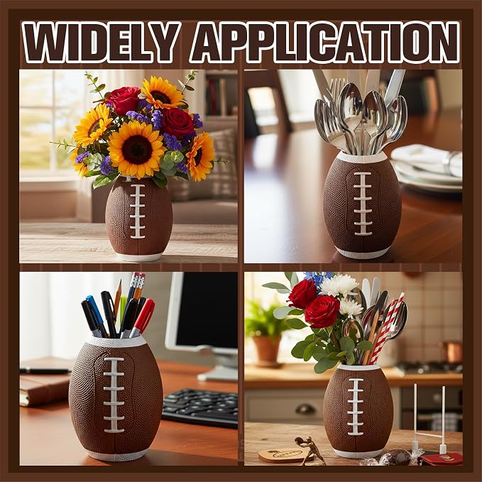 Qinyoung 2 Pcs Football Table Centerpiece Football Vases Decor Cute Rugby Flower Vases Planter Pot Rugby Utensil Holder Pencil Cup for Home Table Decor Sport Theme Party Supplies Gifts