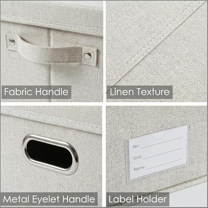 Storage Bins with Lids [3-Pack] Linen Fabric Foldable Storage Boxes Organizer Containers Baskets Cube with Cover for Bedroom Closet Office Beige (23.4X15.9X11.4)