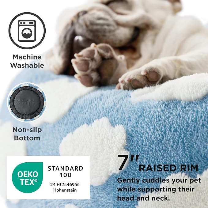 LE SURE Shown on TV Jacquard Donut Cute Small Dog Beds,Blue 23x23x7in | Orthopedic Calming Cat Sofa Indoor,Original Design Pattern,Washable Cover,Home Decor as Gift for Pet ,Anti Slip Bottom