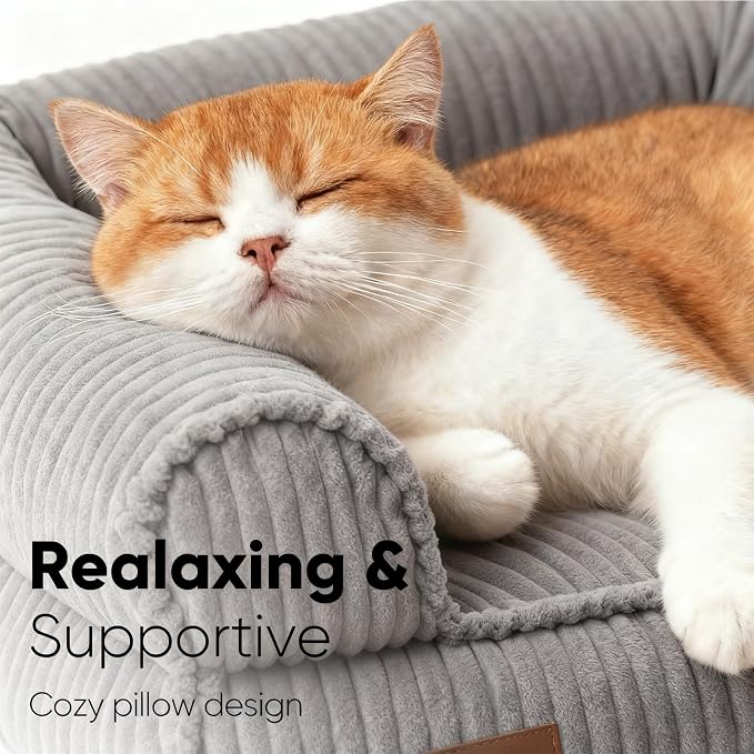 FUKUMARU Dog Couch Bed, Corduroy Cozy Cat Bed, Waterproof, Washable Cover | 28in Orthopedic Dog Beds Sofa for Small Dogs and Large Cats, Cute Warm Cotton Pet Sofa
