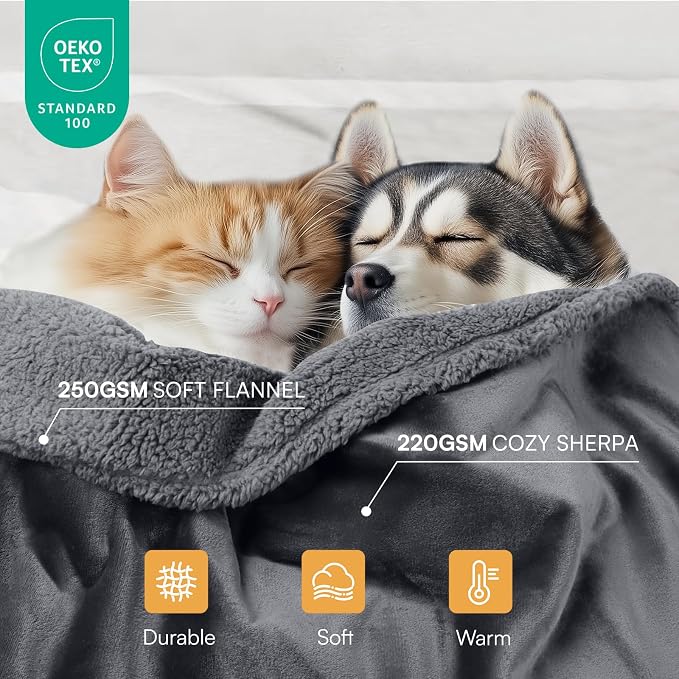 Waterproof Pet Blanket, Liquid Pee Proof Dog Blanket for Sofa Bed Couch, Reversible Sherpa Fleece Furniture Protector Cover for Small Medium Large Dogs Cats, Dark Gray Medium（57" x 40"） | waterproof pet blanket sherpa fleece reversible couch cover bed ...