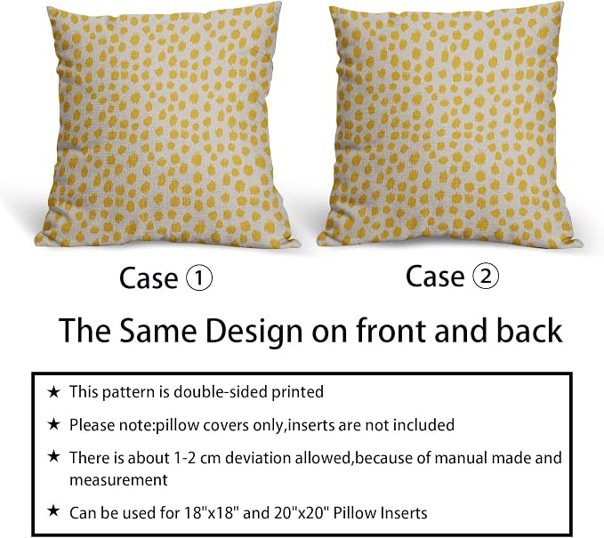 Yellow Cream Pillow Covers 24x24 Set of 2 Boho Design Polka Dot Throw Pillows Modern Brush Strokes Print Decorative Outdoor Pillowcase Square Cushion Cover Linen Pillow Case for Home Sofa Couch Bed