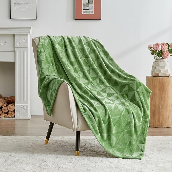 Flannel Fleece Throw Blanket, 50 x 60 Inches, Sage Green | Triangle Textured Super Soft Lightweight Cozy Warm Plush Blanket for Bed Couch Sofa