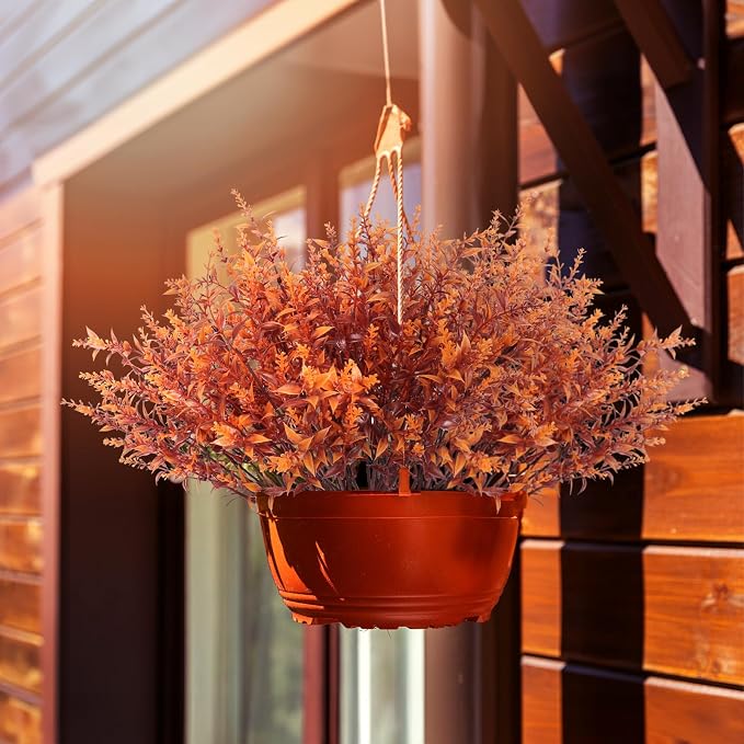RECUTMS Artificial Fall Outdoor Plants Faux Lavender Flowers Fake Greenery | 12 Pack,Autumn Decor,UV Artificial Brown Flowers for Outside Fake Plastic Plants Faux Greenery for Garden Patios Fall Wedding