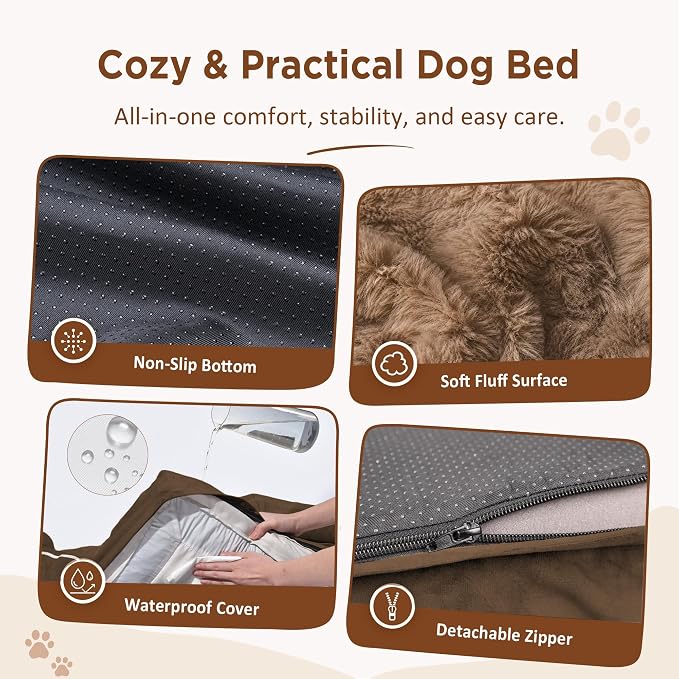 Comfort Expression Waterproof Orthopedic Dog Beds for Large Sized Dog | Supportive Egg Crate Foam Large Pet Bed with Removable Bolsters, Dog Couch with Washable Cover & Non-Slip Bottom, 38x25 Inch