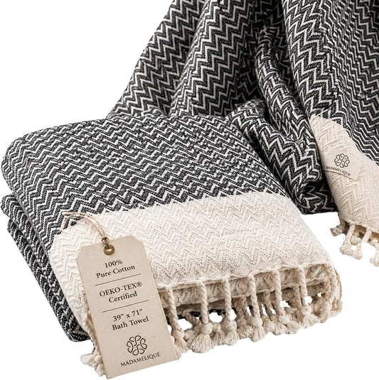 Madamelique Oversized Bath Towel 39"x71" - Pure Premium Cotton Large Bath Towel for Adults - Sand-Free, Ultra Soft & Absorbent, Quick Dry Bath Sheet for Spa, Pool, Travel - Black