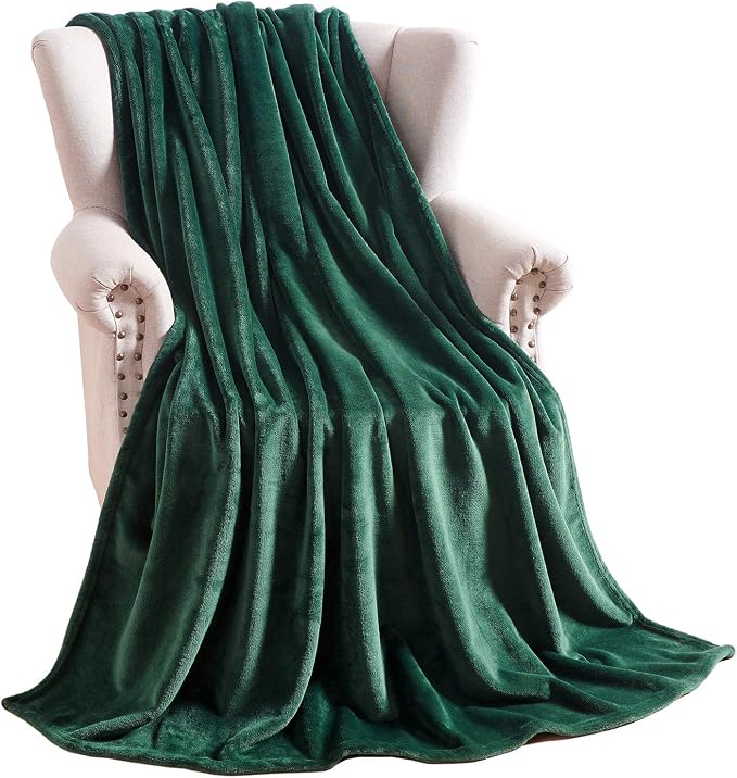 TASTHROW Large Flannel Fleece Throw Blanket, 50×70 Inch | Cozy Lightweight Thick Blanket - All Seasons Suitable for Women, Men and Kids (Two Pack, Darkgreen)