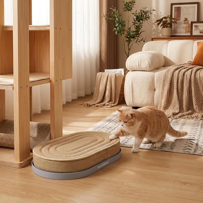 Large Sisal Cat Scratcher Lounge, 2-in-1 Cat Bed with Durable Base & Plush Foam Cushion, Non-Shedding Cat Scratching Pad for Indoor Cats,22"x14", No Mess Furniture Protector (Blue)