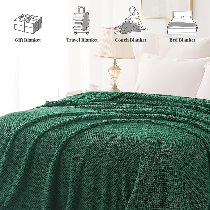 Whale Flotilla Extra Large Soft Fleece Throw Blanket for Couch | 50x70 Inch, Emerald Green, Suitable for Sofa Chair Bed, Fluffy Fuzzy Jacquard Blankets for All Season, Lightweight and Cozy