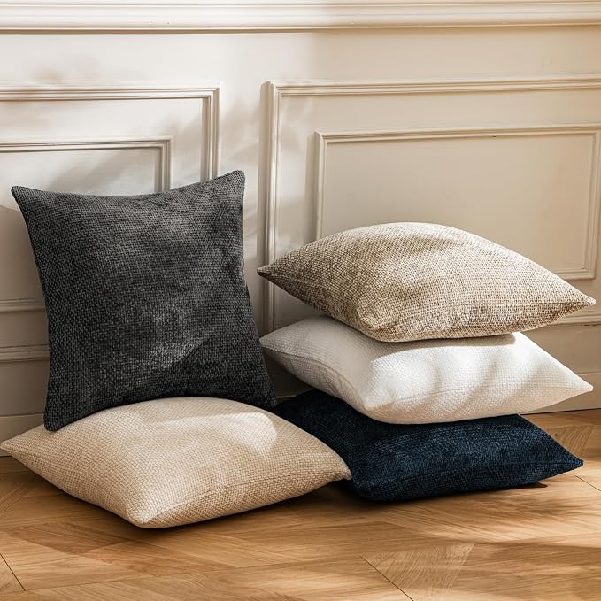 a moment Black Chenille Throw Pillow Covers 24x24 Inch Pack of 2 Modern Decorative Throw Pillow Cases Farmhouse Cross Covers Home Decor for Sofa Bedroom Living Room