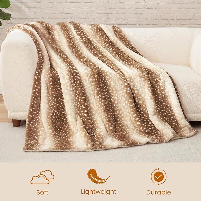 Cozy Bliss Luxury Faux Fur Throw Blanket Animal Striped Print, Non Shedding Double Sided Sherpa Blankets Super Soft Fluffy Thick Warm Throws Home Decor for Couch Bed Sofa Women (Brown, 50x60 Inches)