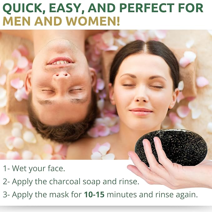 Premium 2X African Black Soap – Activated Charcoal 24K Gold & Vitamin C – Handmade Natural Bar for Face & Body Deep Cleansing Acne & Blemish Control Egyptian 100%