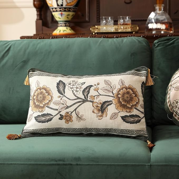 Vintage Elegant Linen Rectangle Throw Pillow Cover,20"x12"-Murad C | Designer French Pillow Cover,Concealed Zipper Design,Sofa,Bedroom,Living Room,Lounge Chairs,All Season Home Decor