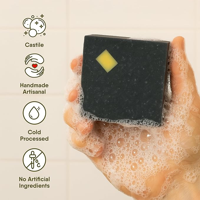360Feel Mens Bar Soap - Made in the USA - Castile Handmade All Natural Cold Processed - Includes 4 Bold Masculine Scents: Bay Rum, Pine Tar Black Soap bar, Patchouli & Island Citrus (5oz, 4-Pack)