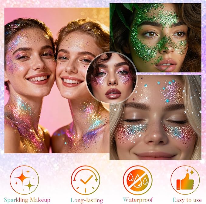 Carnival White Face and Body Glitter Stick for Sparkling Makeup, Hair Glitter Accessories for Women, Highlighting Stick for Fairy Dust, Cheerful Face Glitter for Festive Parties and Carnivals