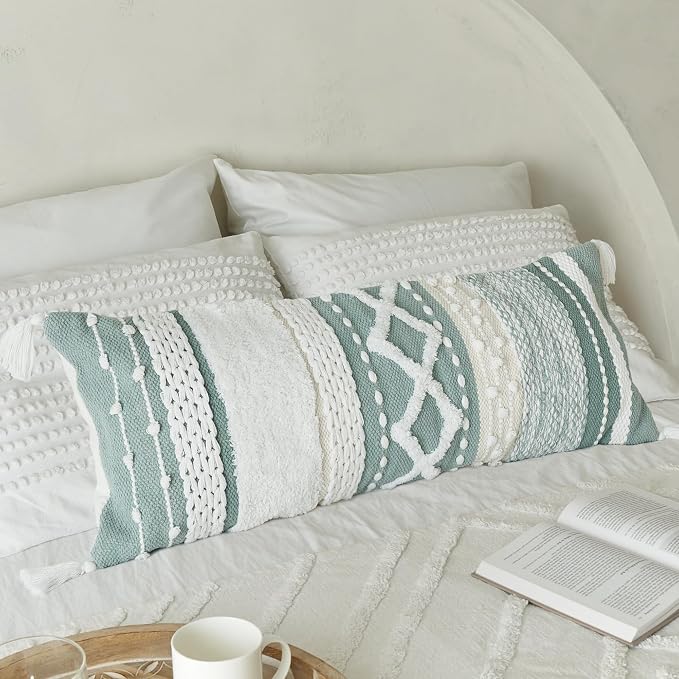 Decorative Boho Lumbar Pillow Cover 14x36 - Soft Textured Throw Pillow | Beautiful Accent Piece for Bed, Couch Decor or as Body Cushion - A Stylish Addition to Your Bedroom