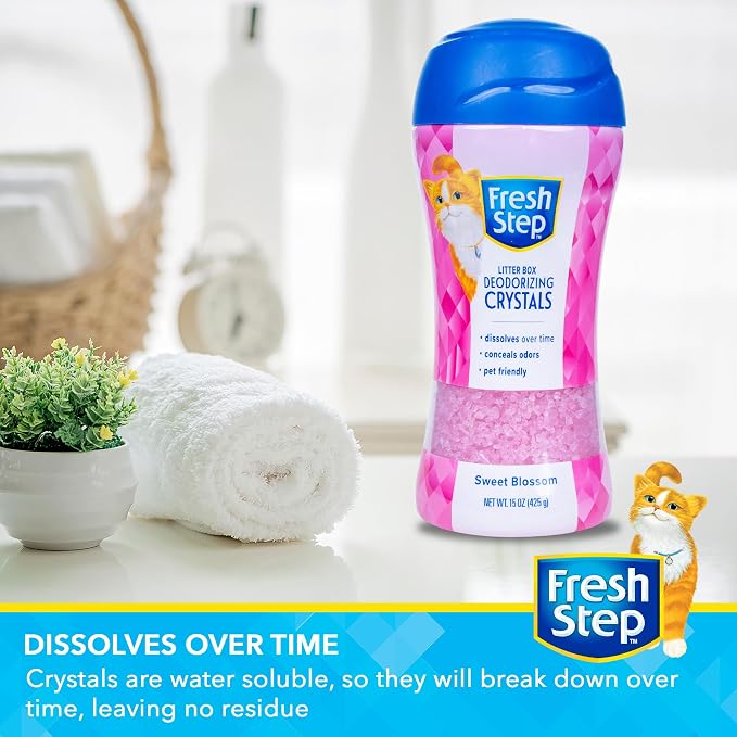 Fresh Step Cat Litter Crystals Deodorizer, Non Toxic Odor Neutralizing Crystals for Litter Boxes that Help Control Smells and Keep Home Areas Fresh, Sweet Blossom Scent, 15 Ounce | Non-toxic odor neutralizing formula, controls litter box smells, keeps ...